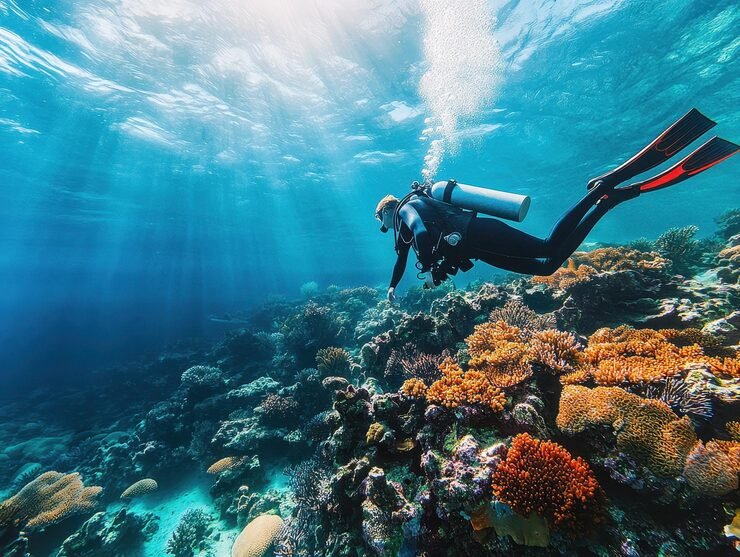 Чи безпечний дайвінг для початківців marine biologist diving explore coral reef 1079150 269384